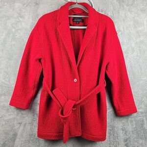 J Crew Italian Boiled Wool Jacket Womens Size Medium‎ P Red Wrap Blazer Belted